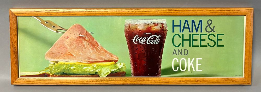 Lot 251: Ham & Cheese And Coke Framed Original Paper Advertising Restaurant Sign