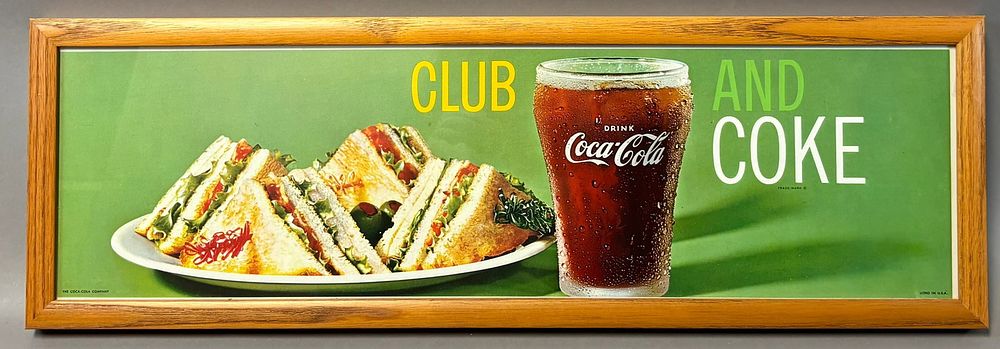 Lot 252: Club Sandwich & Coke Original Paper Advertising Framed Restaurant Sign