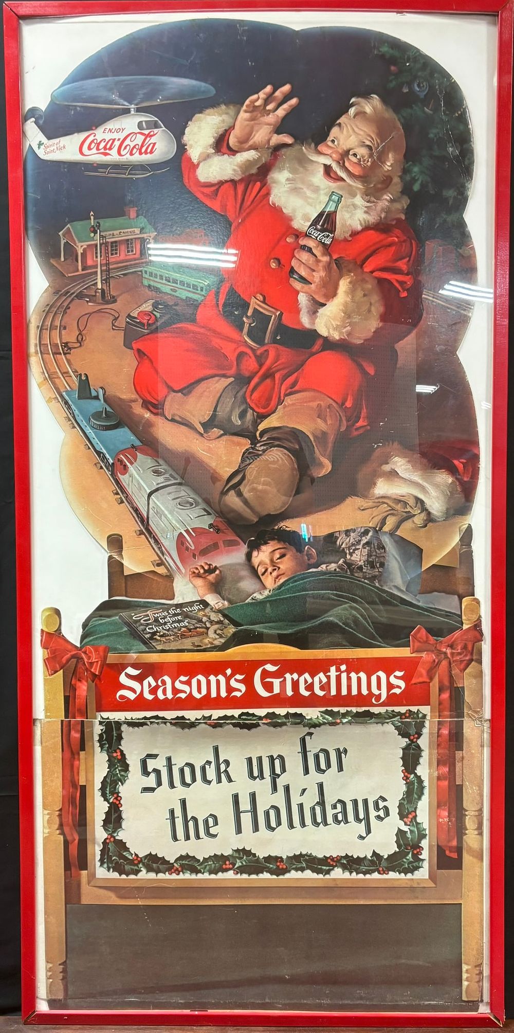 Lot 256: Season's Greetings Stock Up For The Holidays 6' Cardboard Coca Cola Santa Sign