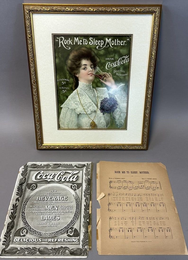 Lot 257: Framed Coca Cola Sheet Music For "Rock Me To Sleep Mother"