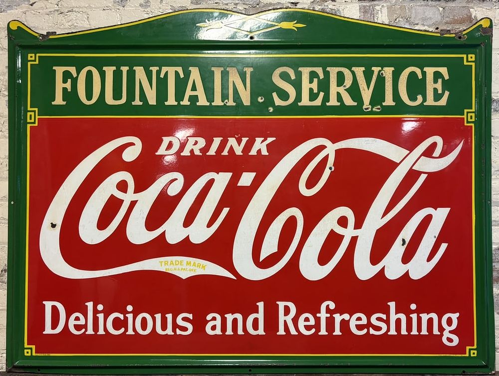 Lot 262: Drink Coca Cola Delicious & Refreshing Fountain Service 5' SSP Porcelain Sign