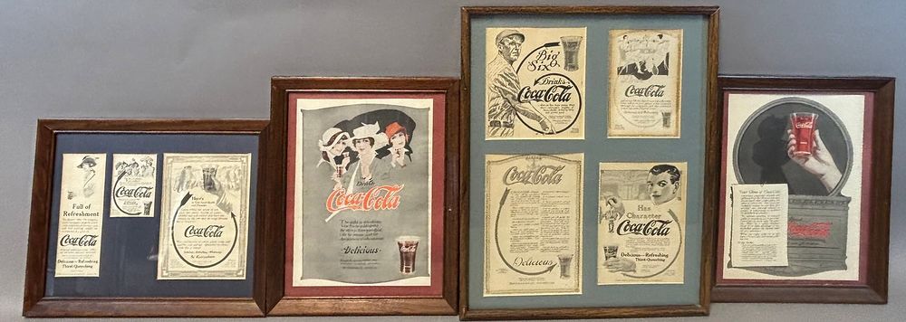 Lot 280: Lot 4 Framed Coca Cola Newspaper & Print Ad Advertising Memorabilia
