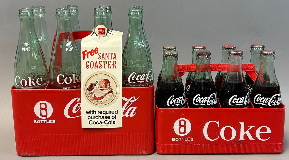 Lot 295: Pair Vintage Plastic 8 Pack Coca Cola Bottle Carriers 1 Pint & 6 1/2 Oz