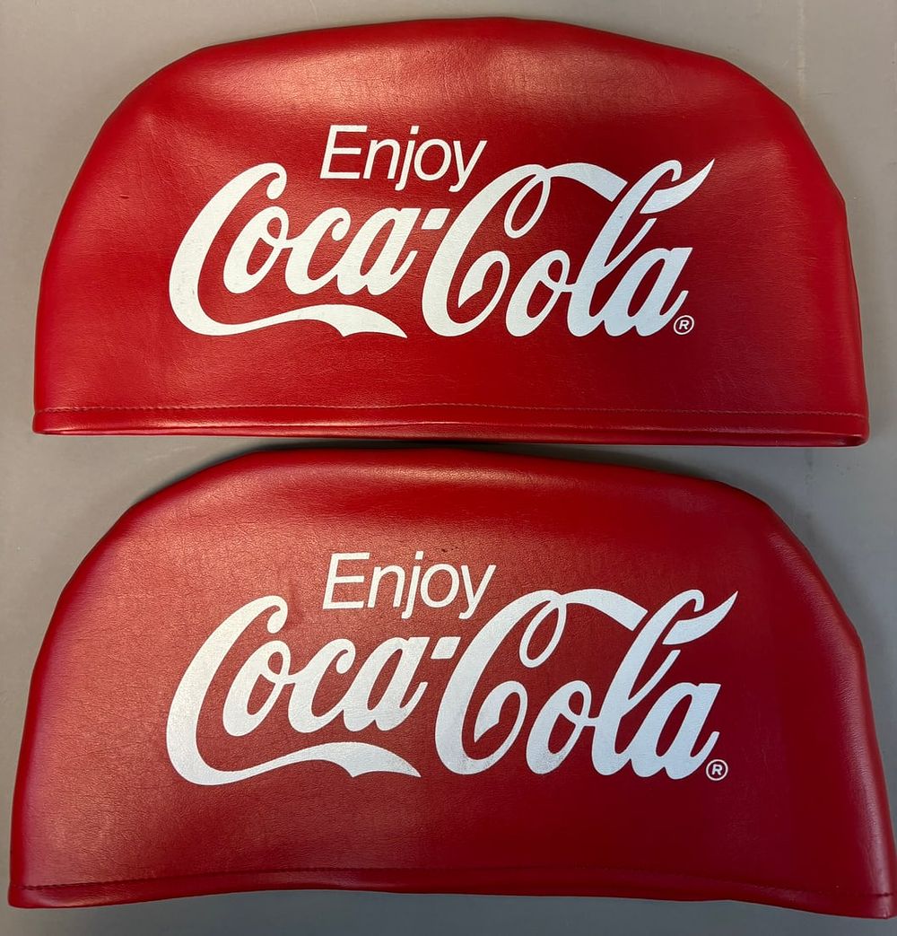 Lot 308: Pair Enjoy Coca Cola Original Vinyl Advertising Seat Covers