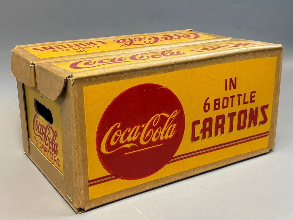Lot 320: Original 1940s Coca Cola 6 Bottle Cartons Fibre Cardboard Store Delivery Box