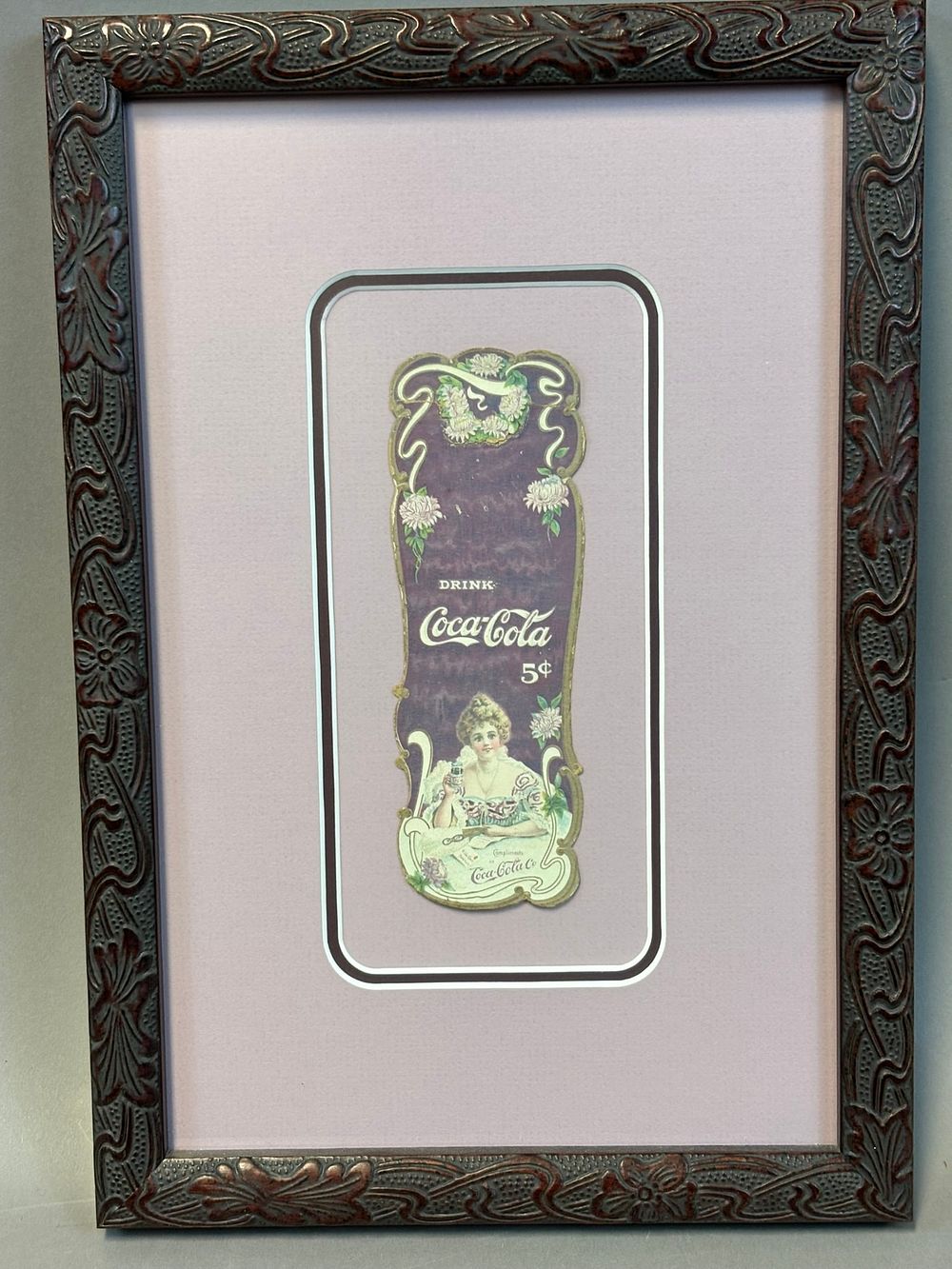 Lot 323: Antique Early 1900s Compliments of Coca Cola Framed Paper Advertising Sign