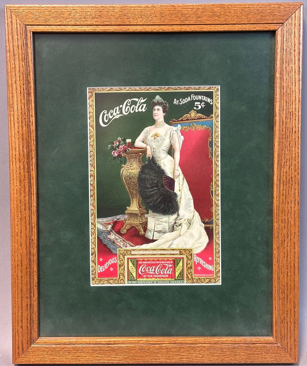 Lot 326: Rare Antique Early 1900s Framed Coca Cola At Soda Fountain 5 Cent Advertising