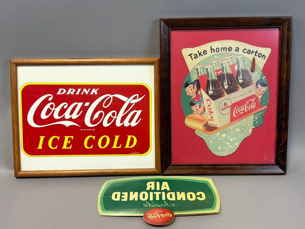 Lot 327: Lot 3 Original Coca Cola Ice Cold Air Conditioned Take Home A Carton Decals