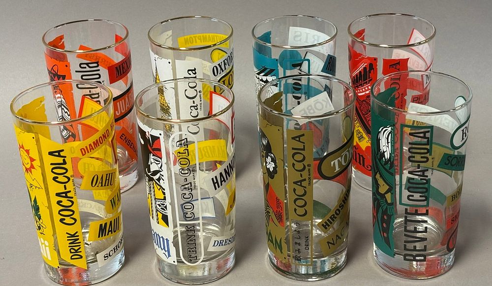 Lot 329: Lot 8 Original Coca Cola Advertising Tall Whiskey Tumbler Drinking Glasses