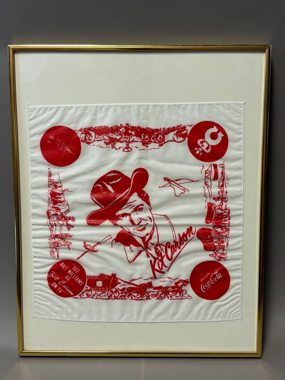 Lot 330: See Bill Williams As KIT CARSON Original Coca Cola Framed Advertising Bandana