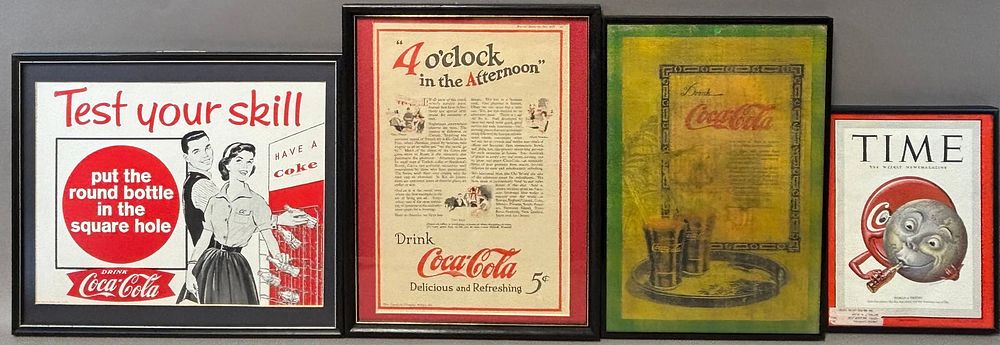 Lot 335: Lot 4 Original Coca Cola Soda Pop Framed Advertising Prints & Ads