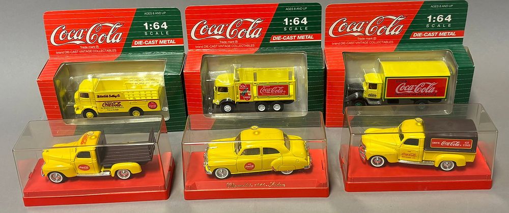 Lot 338: Lot 6 Original Coca Cola 1:64 Scale Die Cast Metal Advertising Cars Trucks NOS