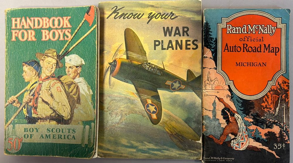 Lot 345: Lot 3 Original Boy Scouts War Planes & Rand McNally Books w/ Coca Cola Ads