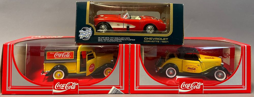Lot 354: Lot 3 Original Coca Cola Road Tough 1957 Chevy Corvette NOS Cars & Roadster