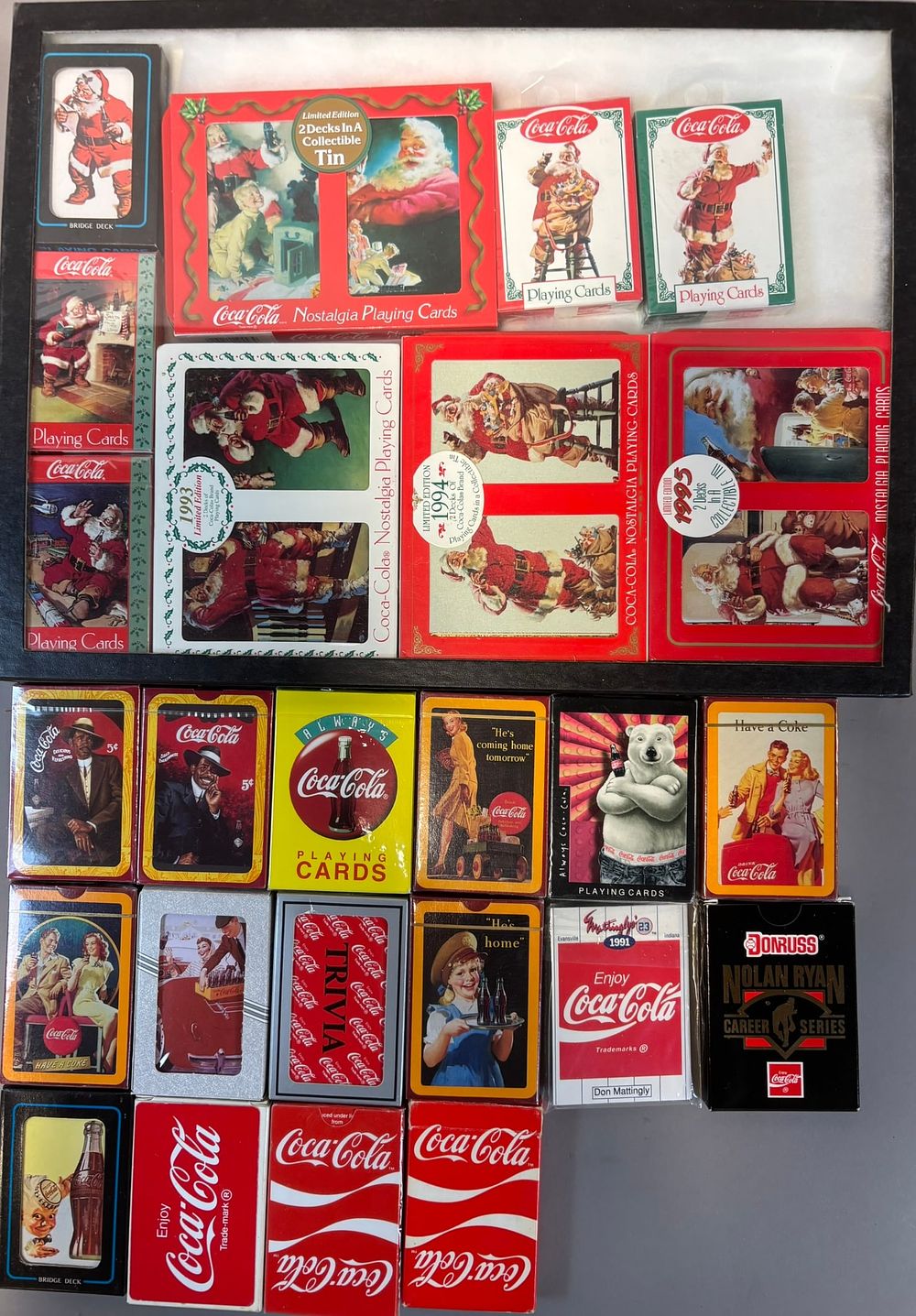 Lot 356: Lot 29 Sealed Unused Coca Cola Playing Cards Santa Donruss & Many More