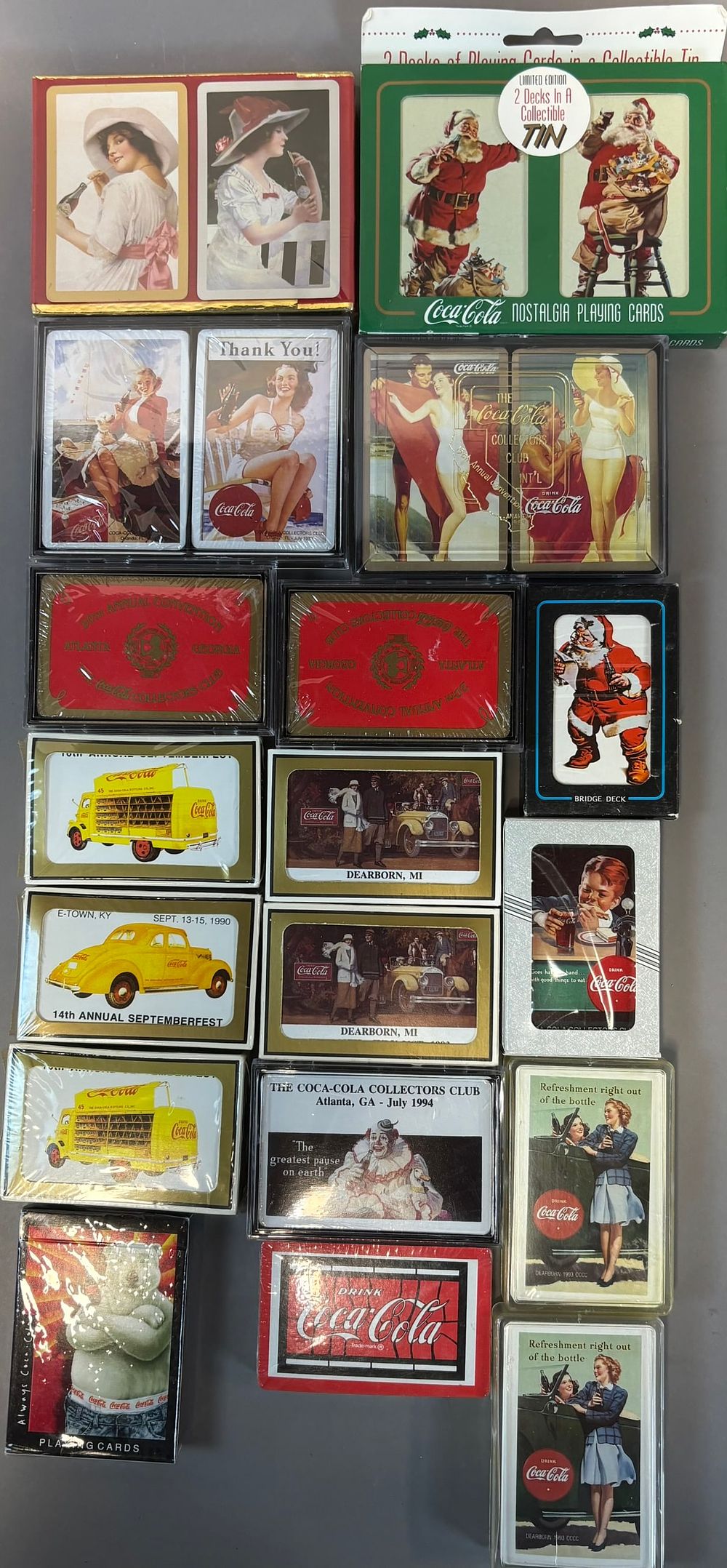 Lot 357: Lot 18 Original Coca Cola Sealed Playing Card Packs Santa Hotrods & More