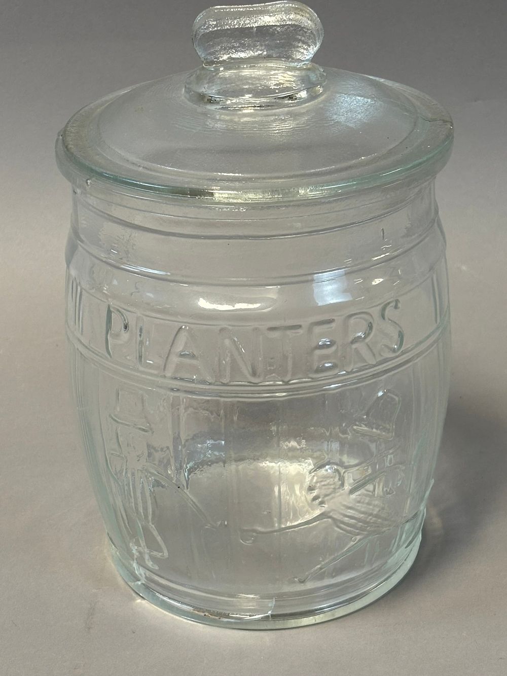Lot 362: Planters Peanuts Original Embossed & Lidded 2 Piece Glass Candy Nut Jar