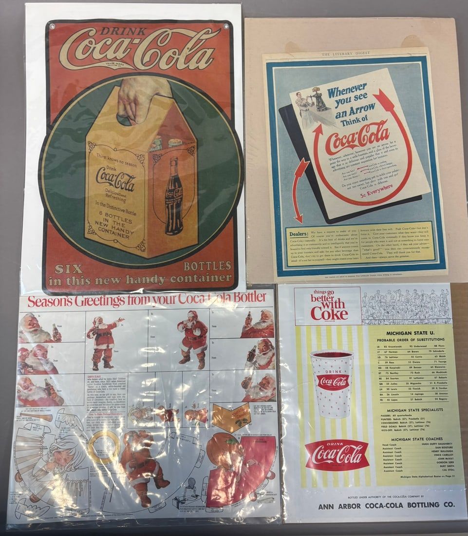 Lot 365: Lot 4 Original Coca Cola Advertising Related Paper Items & Store Display Signs