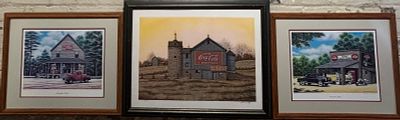 Lot 3 Original Coca Cola Framed, Matted & Signed Howie Stiff 1978 Prints. See all photos