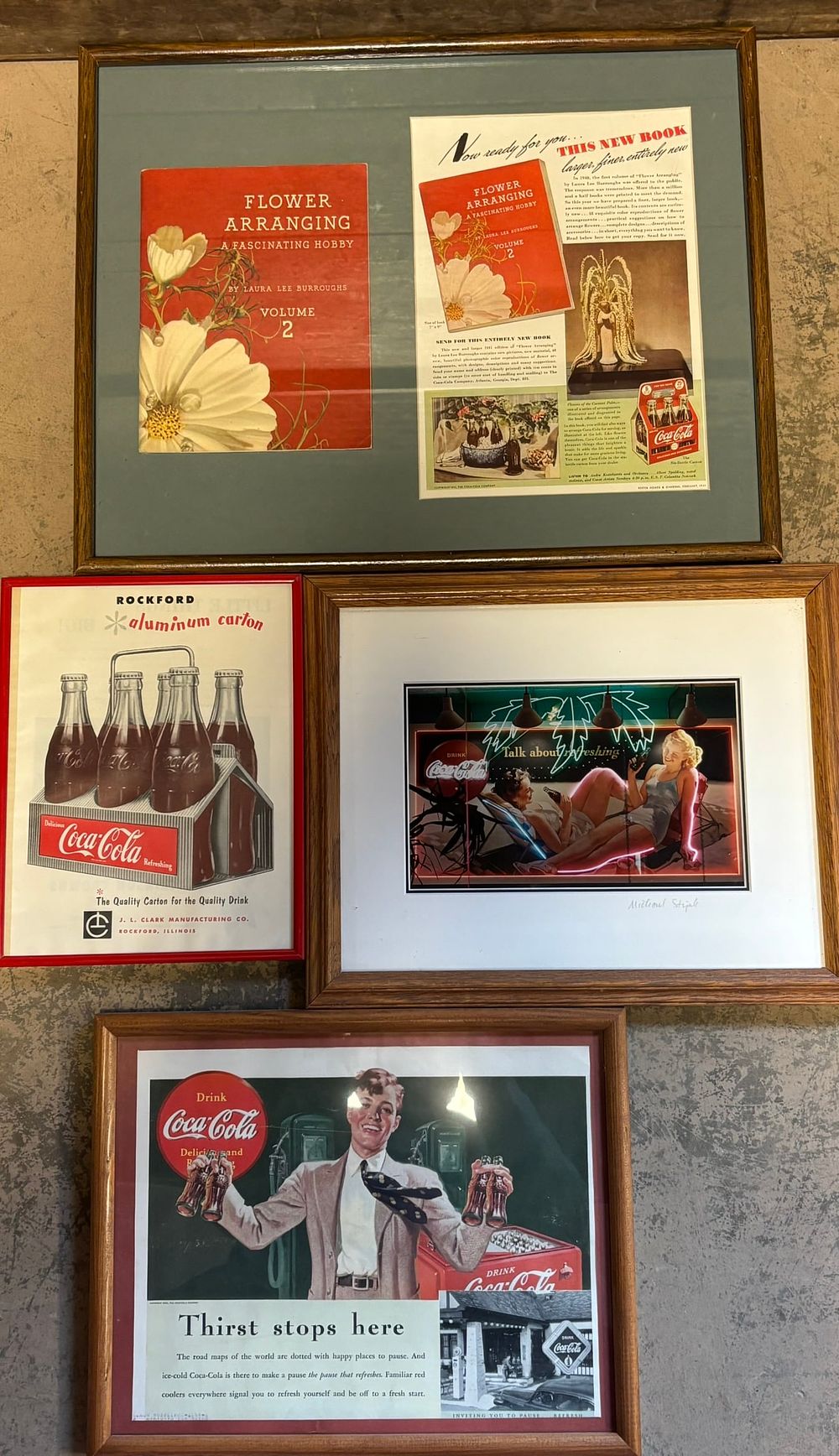 Lot 4 Coca Cola Original Framed and Matted Advertising Related Paper Items. See all photos