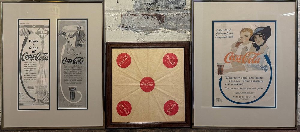 Lot 404: Early 1920s Antique Coca Cola Framed & Matted Advertising Paper Items
