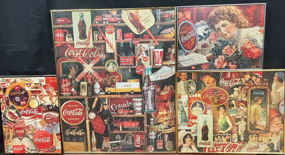 Lot 405: Lot 4 Original Coca Cola Advertising Framed Complete Puzzles
