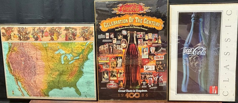 Lot 406: Lot 3 Original Coca Cola Advertising Maps Celebration of Century Classic Posters