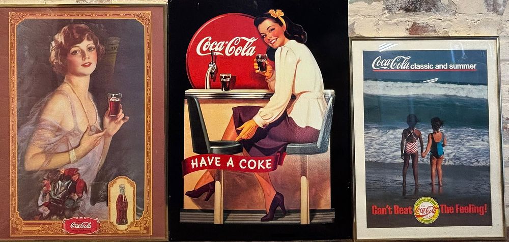 Lot 407: Lot 3 Original Coca Cola Advertising Framed 70s-80s Signs
