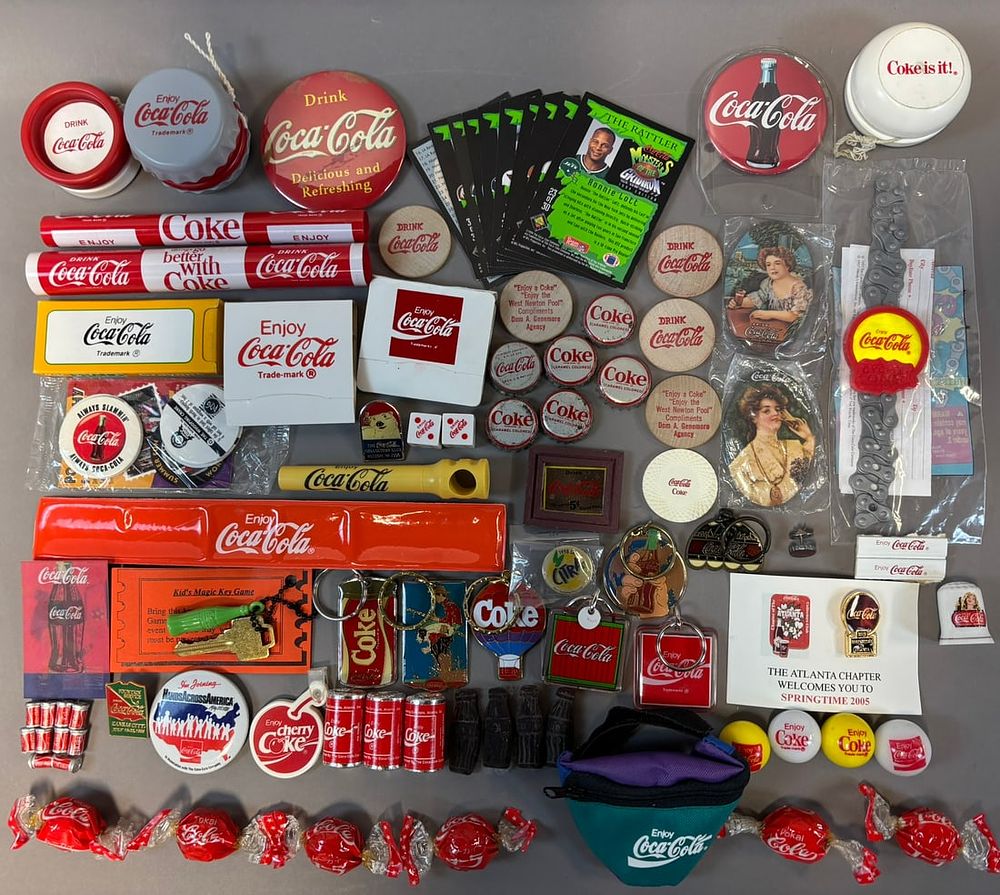 Lot 409: Lot 86 Coca Cola Advertising Related Matchbooks Bottle Caps Keychains & More