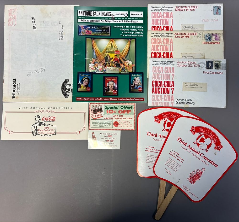 Lot 411: Lot 11 Original Coca Cola Advertising Fans, Brochures, Pamphlets & More