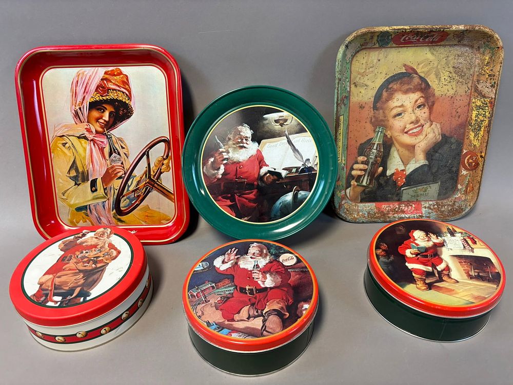 Lot 412: Lot 6 Original Coca Cola Tin Metal Advertising Soda Pop Trays & Cookie Tins