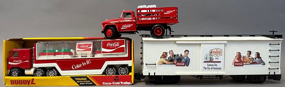 Lot 420: 3 Piece Original Coca Cola Buddy L Train & Truck Set
