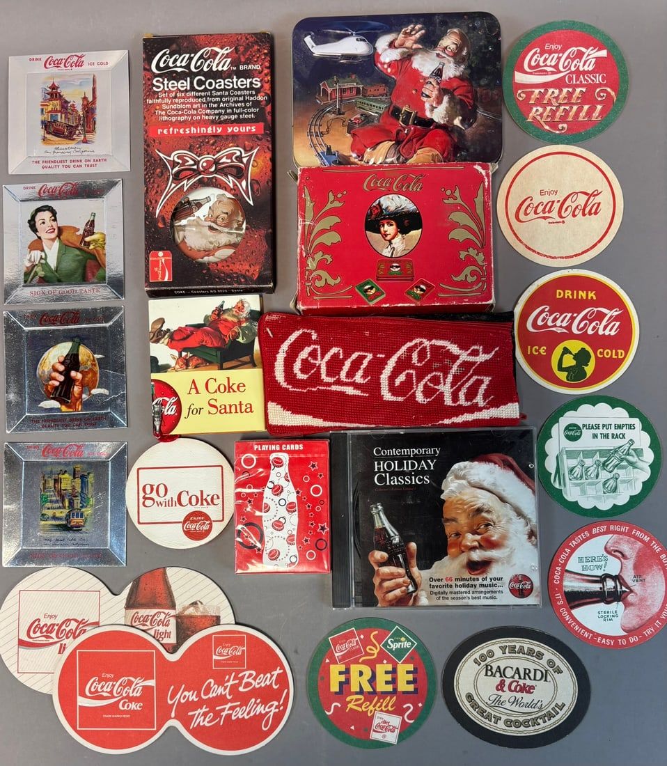 Lot 427B: 21 Piece Lot Original Coca Cola 50s-60s-70s-80s Advertising Coasters & More