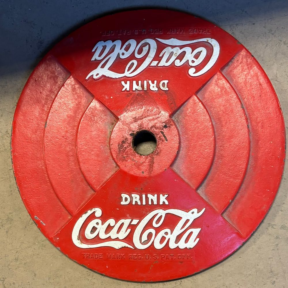 Lot 444: Drink Coca Cola Embossed Heavy Cast Iron Soda Pop Curbside Sign Stand