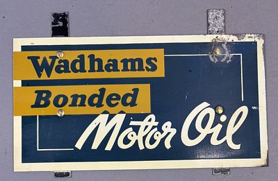 Wadhams Bonded Motor Oil SST Painted Metal Advertising Sign. 7.5" x 4"