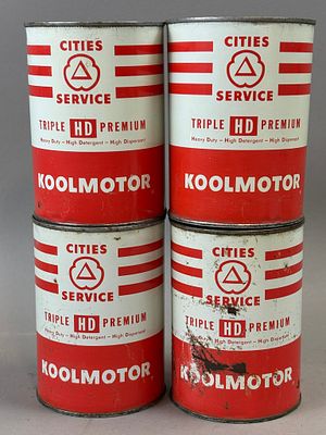 4 Original Koolmotor Triple Premium HD by Cities Service Metal Quart Cans 2 Full. See all photos