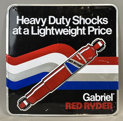 Gabriel Red Ryder Embossed 20" Metal Advertising Sign by Stout Advertising. 20" x 20"