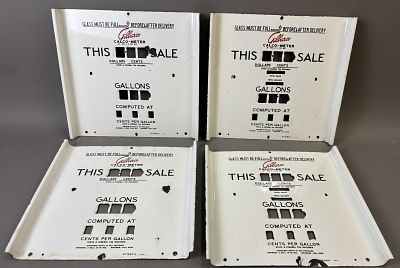 Lot 4 Gilbarco Calco Meter Original Porcelain Pump Plates R7587X & R7586X. 12.75" x 12" x 1"