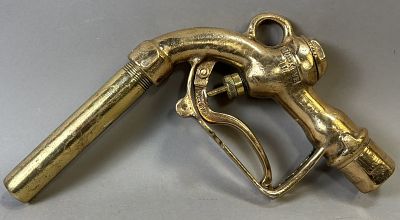 Polished Brass Buckeye Fig No 782 Gas Station Pump Fuel Nozzle. 14.5" x 5" x 2" overall