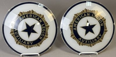 Pair American Legion 1940s 50s Auxiliary 9" Glass Face Advertising Lens. See all photos