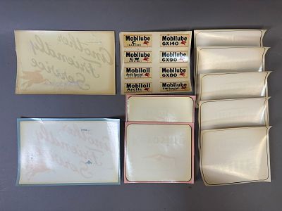 Lot 10 Mobil Gas Station Advertising Pump Decals Mobilube HiLite & More. 7.75" x 6.75" - 11" x 