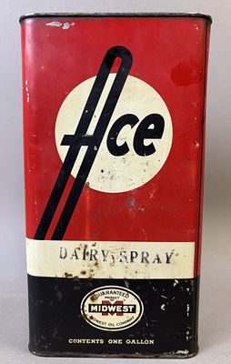 ACE by Midwest Oil Co Dairy Spray 1 Gallon Advertising Can Fargo Sioux Falls. 6" x 3.875" x 11.5"