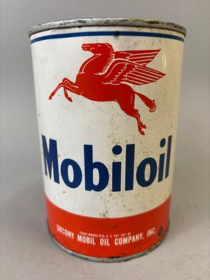 Mobiloil Outboard Socony Mobil Oil Co Full Metal Advertising Quart Can. FULL - see all photos