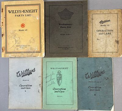 Antique Lot 6 Original Willys Knight Parts List Operation & Care Booklets. See all photos
