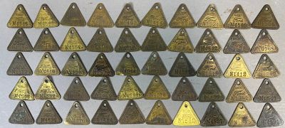 Lot 50 Original Ford Motor Co. Rouge River Brass Tool Check Data Tags. 1.25" - see all photos