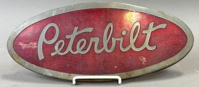 Vintage Peterbilt Truck Grille Red Enamel 12" Nameplate Badge. See all photos