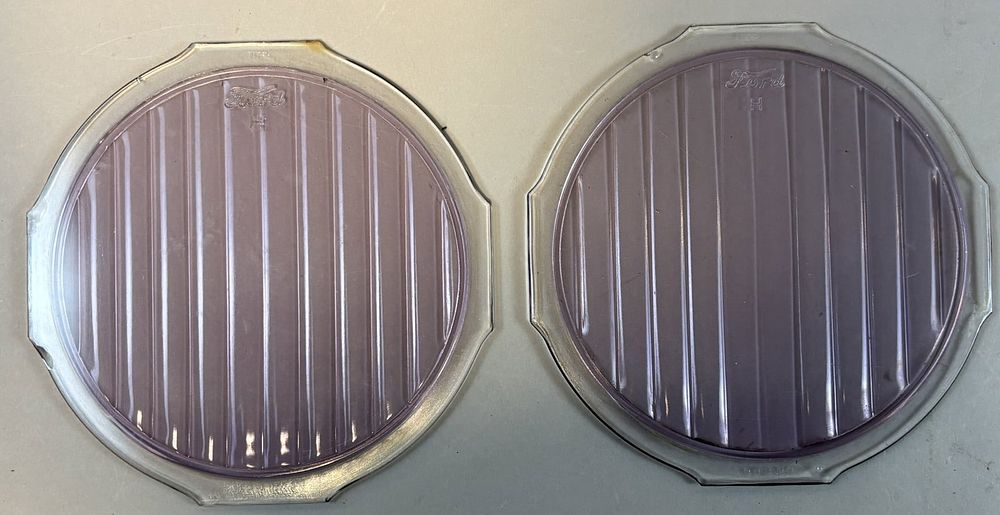 Lot 165: Pair 20s Ford Motor Model A 8" Purple Amethyst Ribbed Glass "H" Lamp Lenses