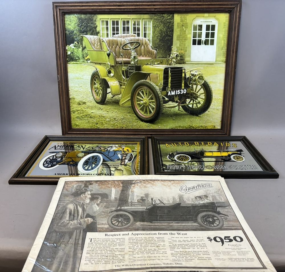 Lot 174: Lot 4 Overland AMC 1913 American & Auto Repairs Glass Mirrors & Prints