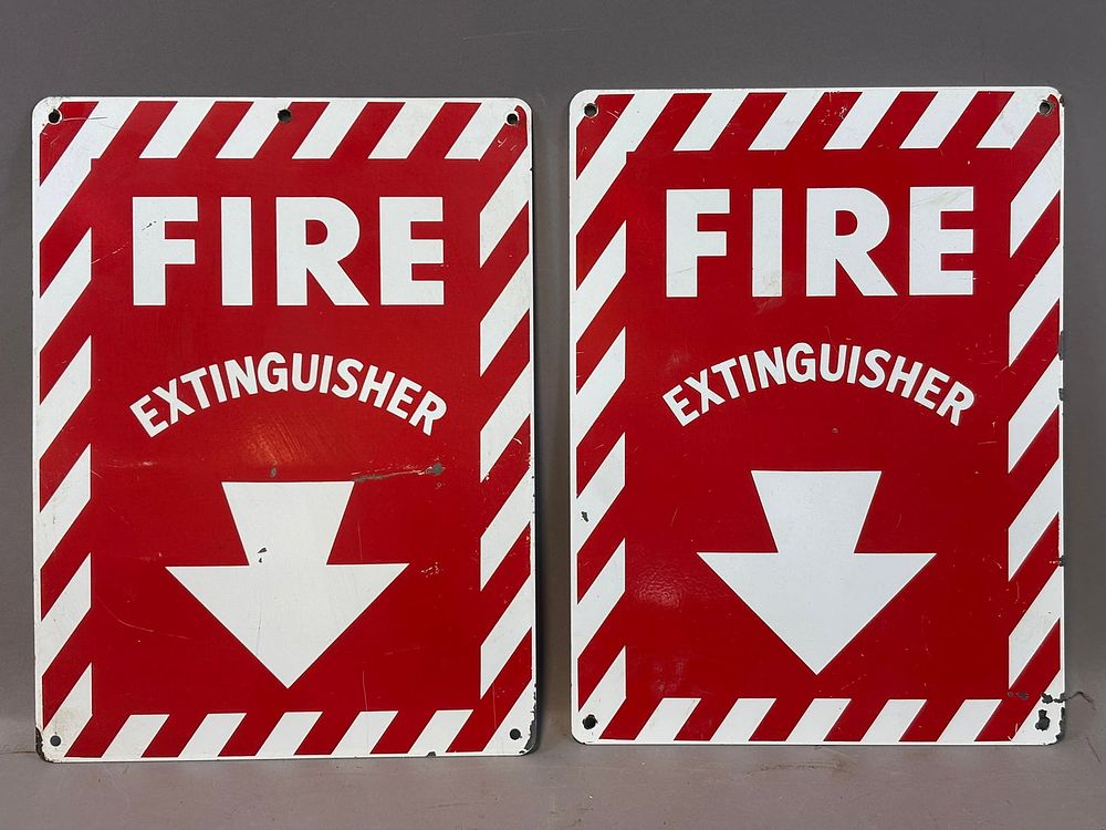 Lot 175: Pair Fire Extinguisher SST Painted Metal Advertising 1960s-70s Signs