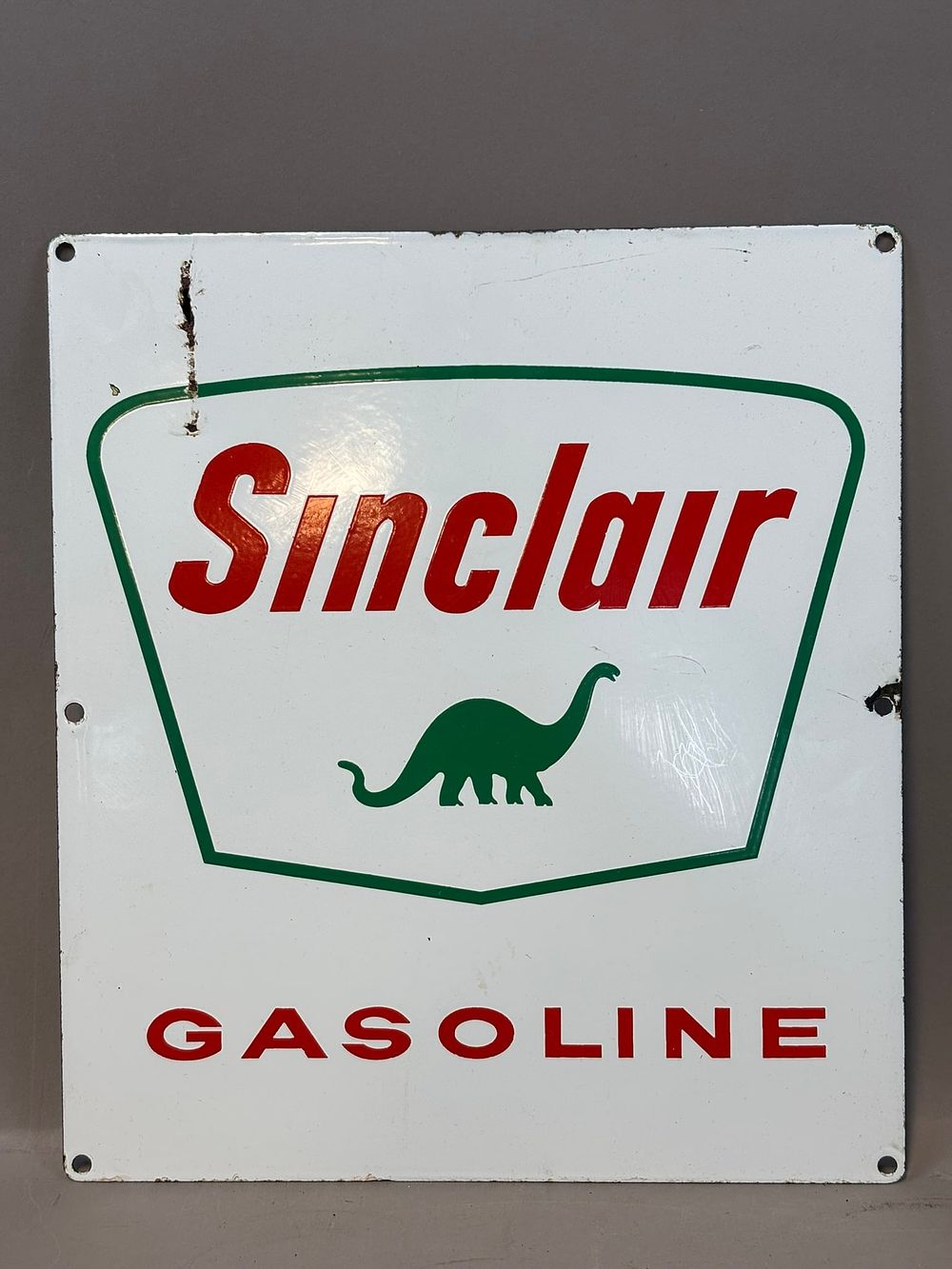 Lot 177: Sinclair Gasoline SSP Porcealin Advertising Gas Pump Plate Sign w/ Dino